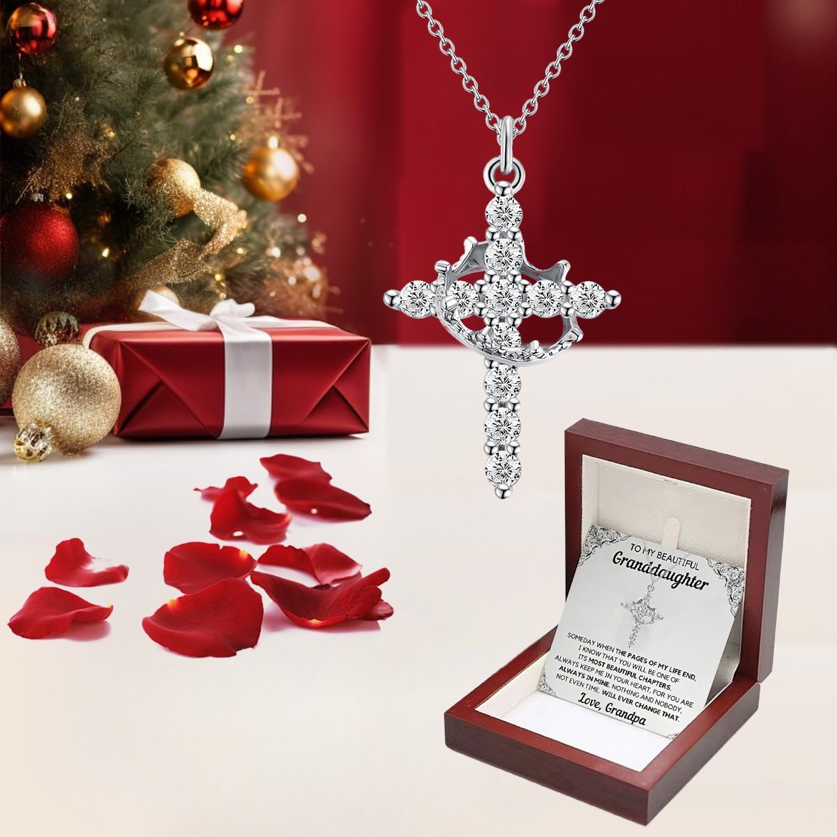 Paved Cross Rotated Crown Necklace