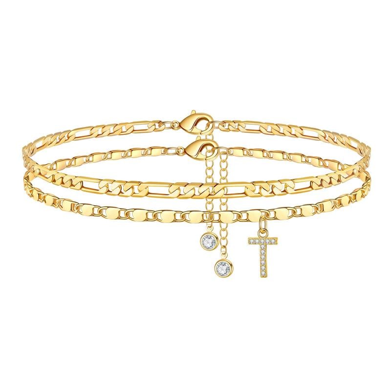 2 Pack - Letter Layered Ankle Bracelets