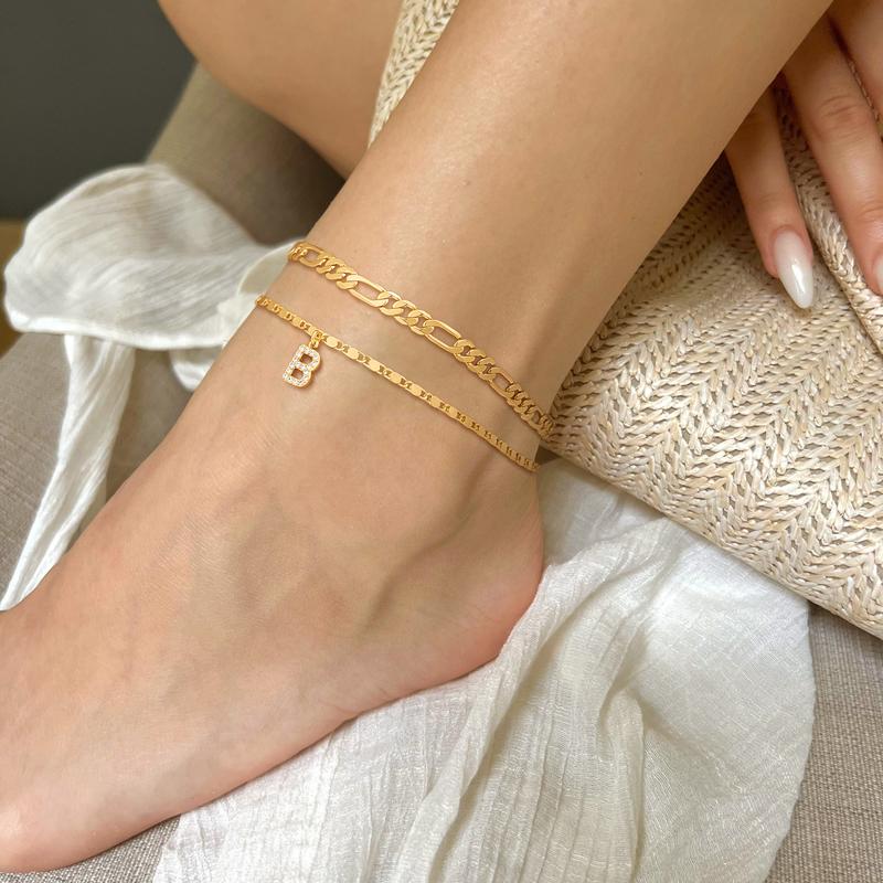 2 Pack - Letter Layered Ankle Bracelets