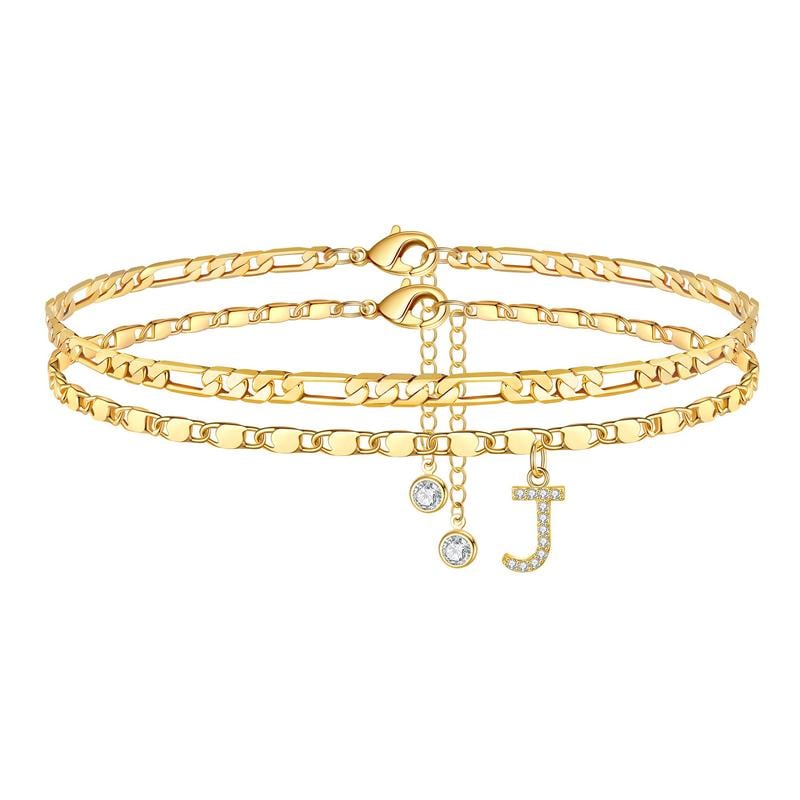 2 Pack - Letter Layered Ankle Bracelets