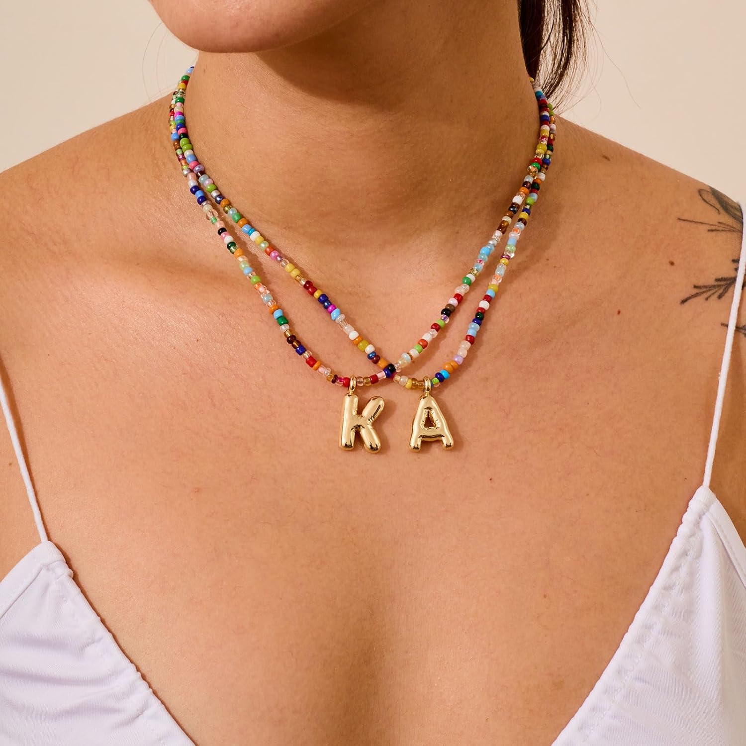 Colorful Initial Necklaces For Women – Bubble Necklace Handmade Beaded Necklace Dainty Cute Beach Boho Necklaces For Women Trendy Jewelry Choker Necklace