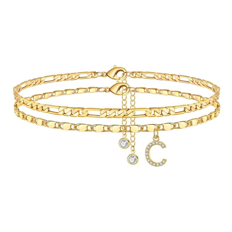 2 Pack - Letter Layered Ankle Bracelets