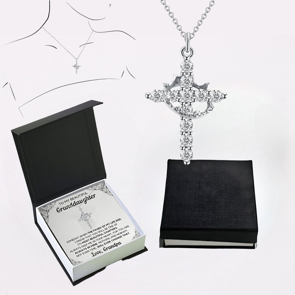 Paved Cross Rotated Crown Necklace