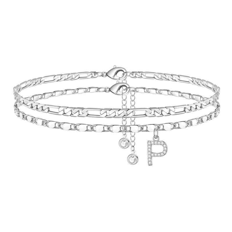 2 Pack - Letter Layered Ankle Bracelets