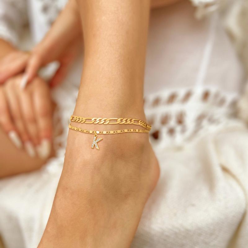 2 Pack - Letter Layered Ankle Bracelets
