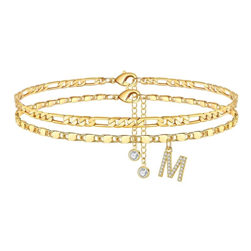 2 Pack - Letter Layered Ankle Bracelets