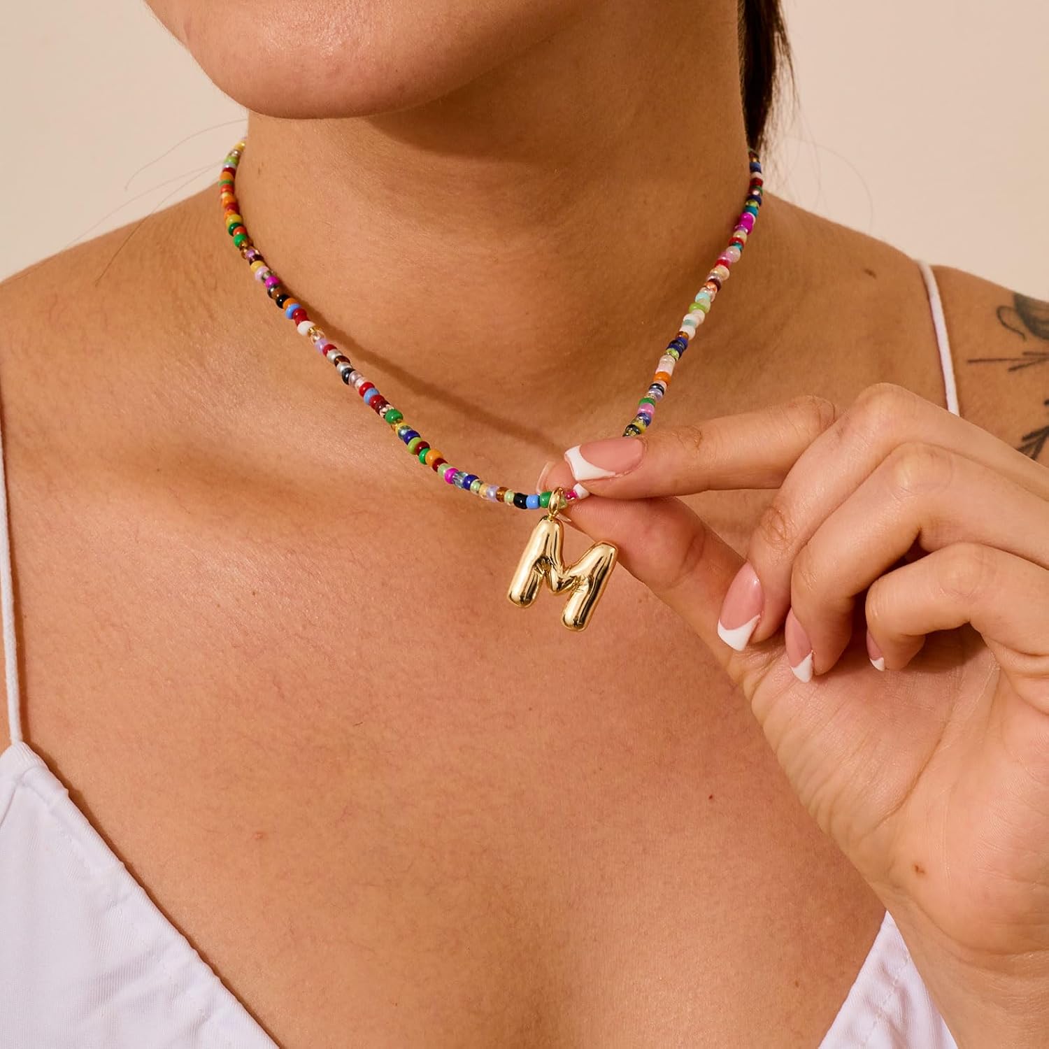 Colorful Initial Necklaces For Women – Bubble Necklace Handmade Beaded Necklace Dainty Cute Beach Boho Necklaces For Women Trendy Jewelry Choker Necklace
