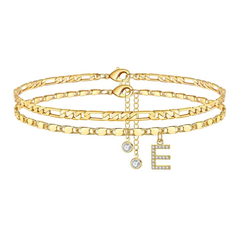 2 Pack - Letter Layered Ankle Bracelets