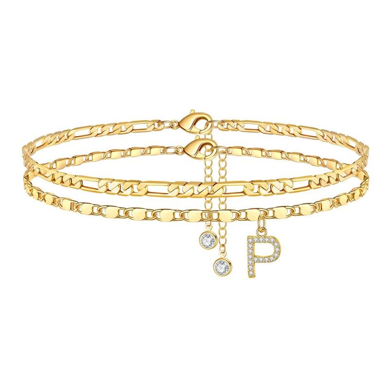 2 Pack - Letter Layered Ankle Bracelets