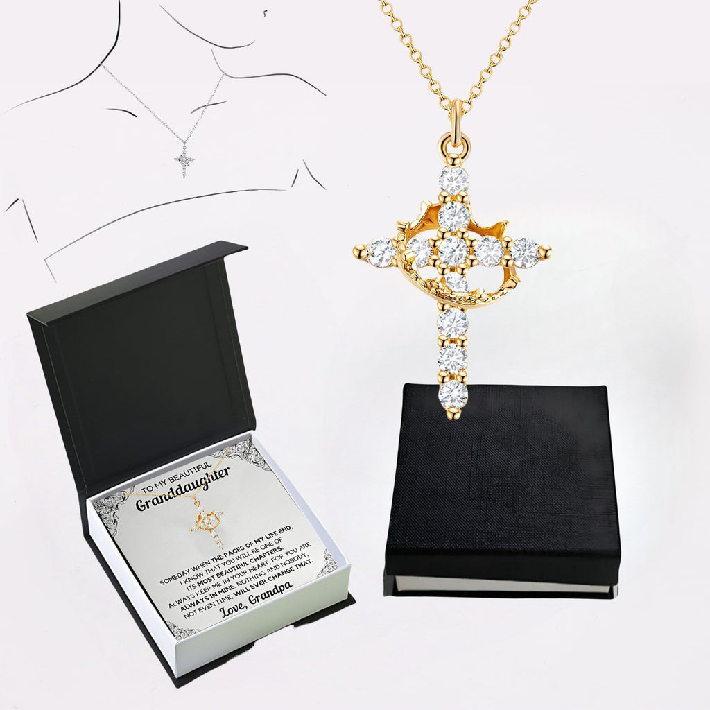 Paved Cross Rotated Crown Necklace