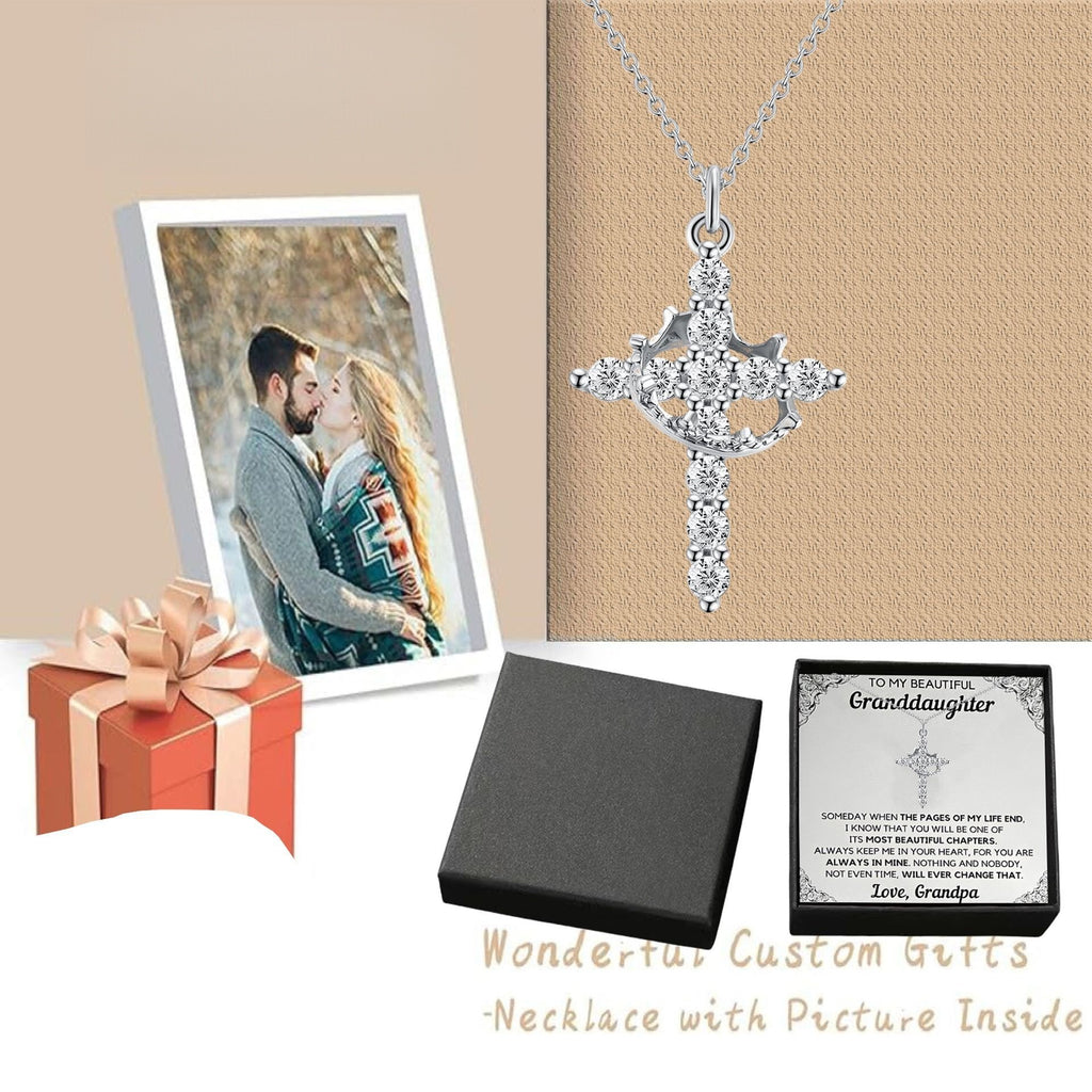 Paved Cross Rotated Crown Necklace