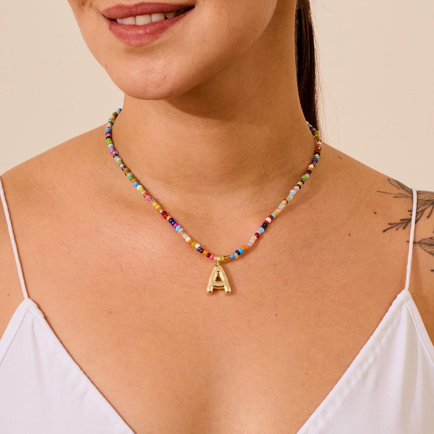 Colorful Initial Necklaces For Women – Bubble Necklace Handmade Beaded Necklace Dainty Cute Beach Boho Necklaces For Women Trendy Jewelry Choker Necklace