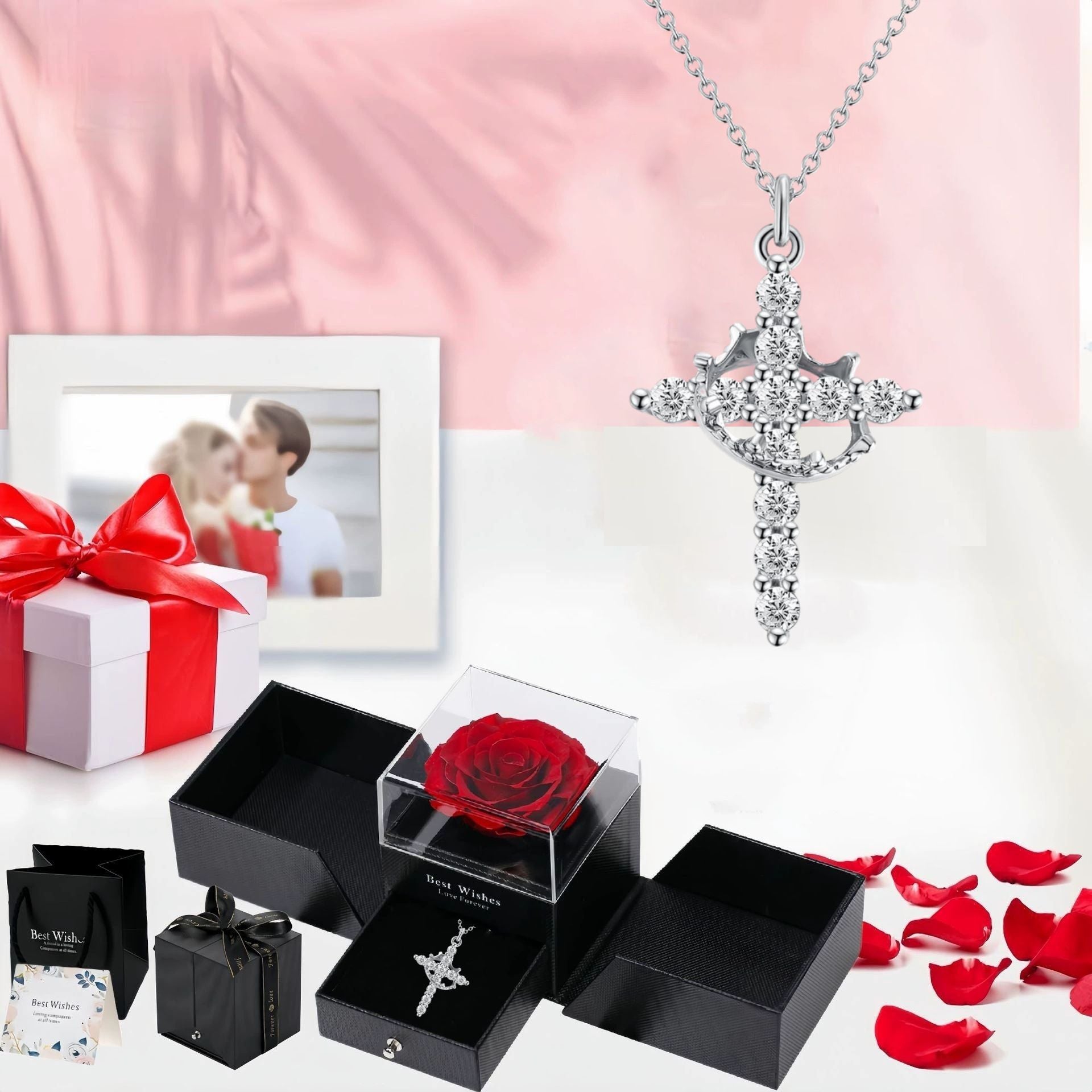 Paved Cross Rotated Crown Necklace