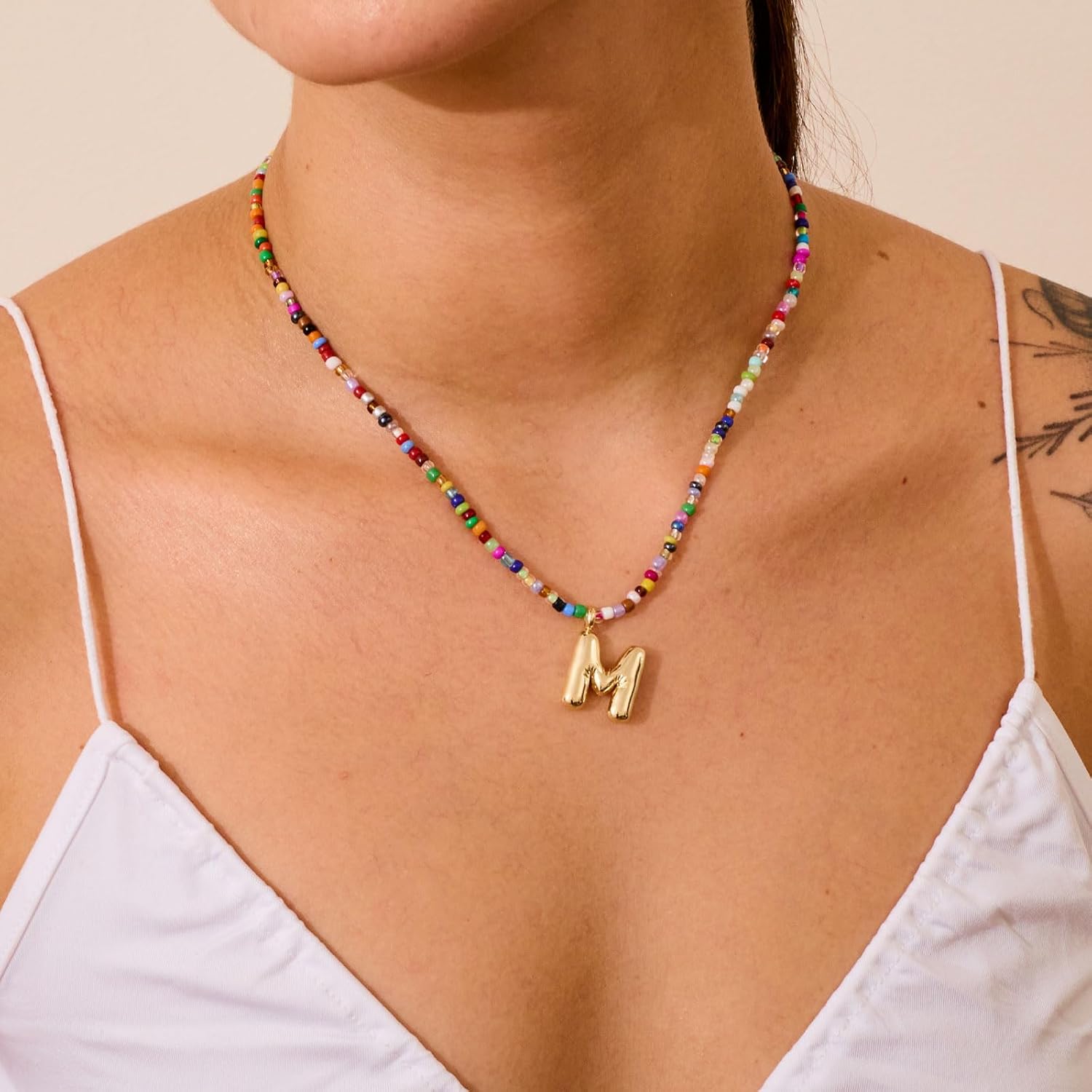 Colorful Initial Necklaces For Women – Bubble Necklace Handmade Beaded Necklace Dainty Cute Beach Boho Necklaces For Women Trendy Jewelry Choker Necklace