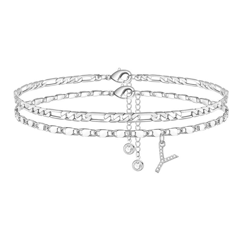 2 Pack - Letter Layered Ankle Bracelets