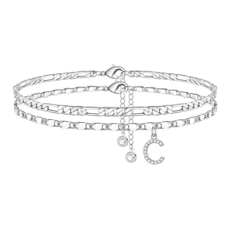 2 Pack - Letter Layered Ankle Bracelets