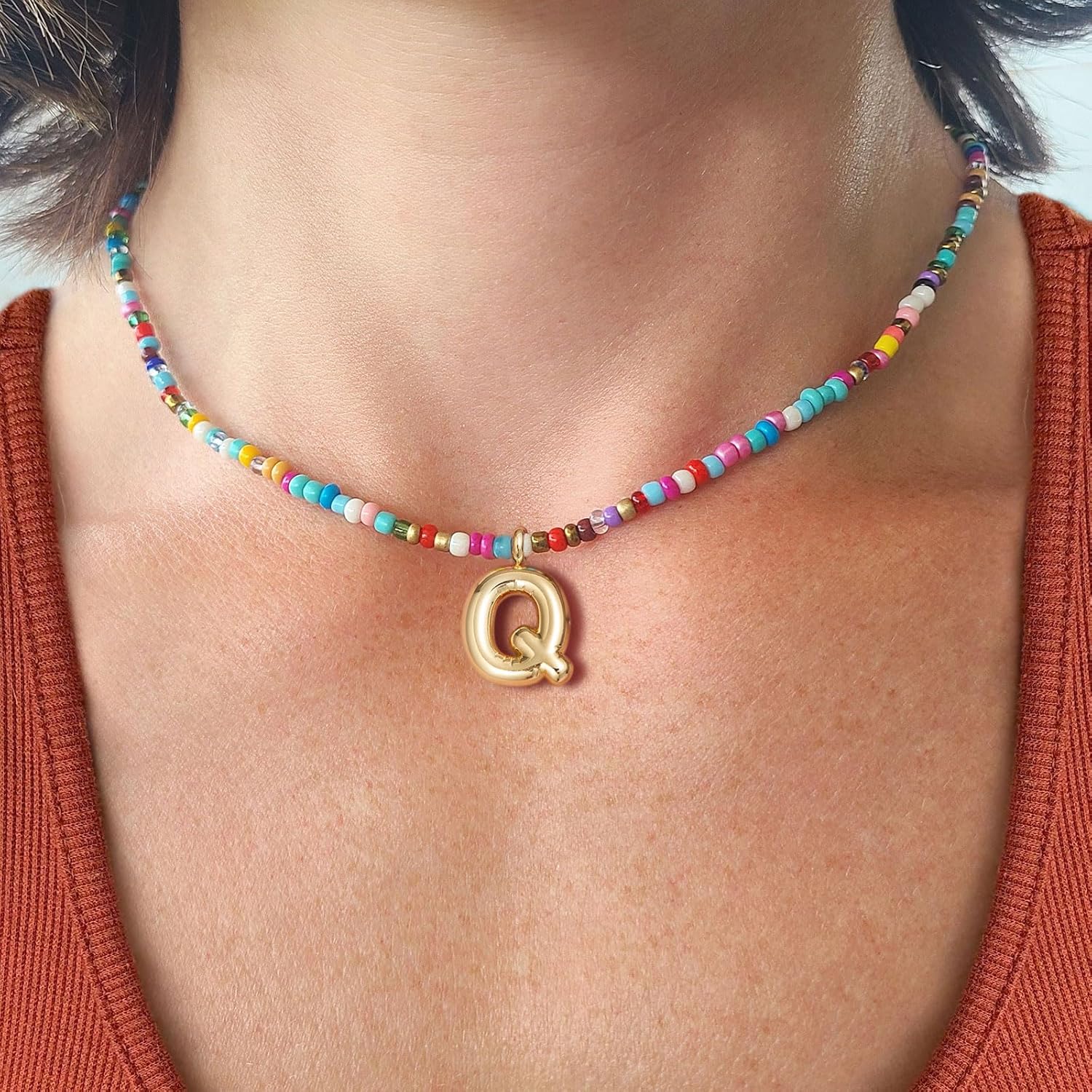 Colorful Initial Necklaces For Women – Bubble Necklace Handmade Beaded Necklace Dainty Cute Beach Boho Necklaces For Women Trendy Jewelry Choker Necklace