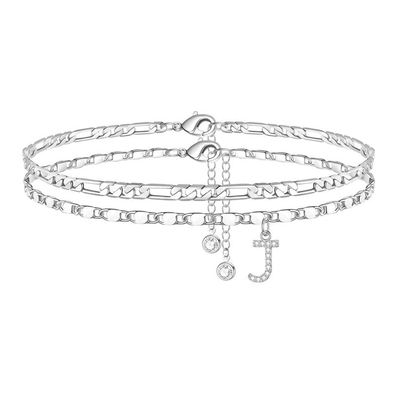2 Pack - Letter Layered Ankle Bracelets