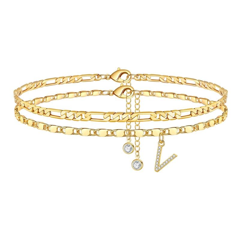 2 Pack - Letter Layered Ankle Bracelets