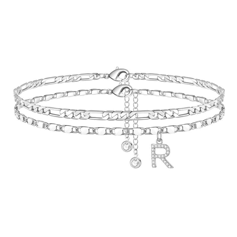 2 Pack - Letter Layered Ankle Bracelets