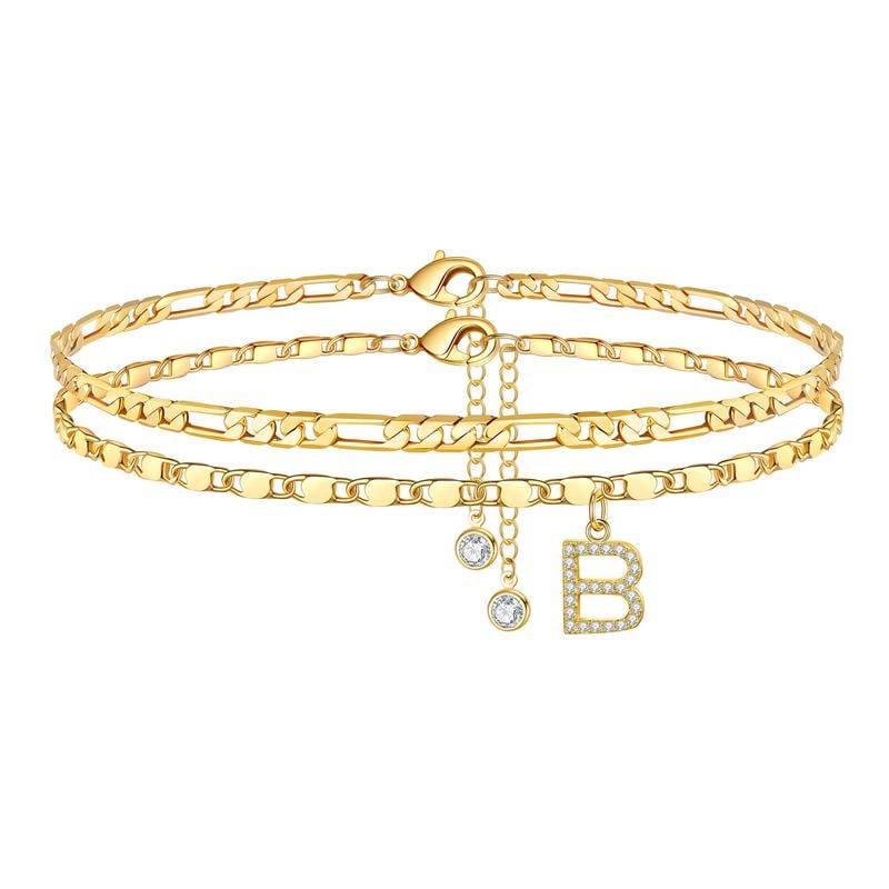 2 Pack - Letter Layered Ankle Bracelets