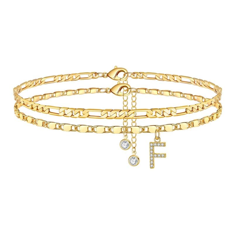 2 Pack - Letter Layered Ankle Bracelets