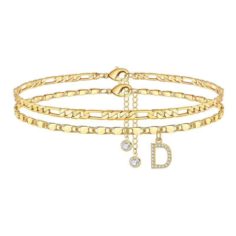 2 Pack - Letter Layered Ankle Bracelets