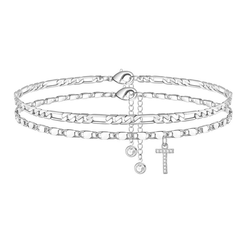 2 Pack - Letter Layered Ankle Bracelets