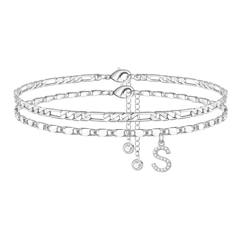 2 Pack - Letter Layered Ankle Bracelets