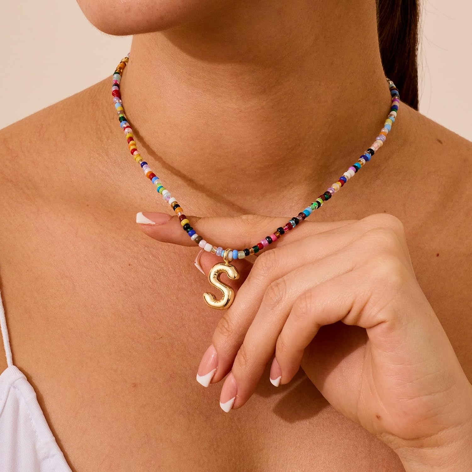 Colorful Initial Necklaces For Women – Bubble Necklace Handmade Beaded Necklace Dainty Cute Beach Boho Necklaces For Women Trendy Jewelry Choker Necklace
