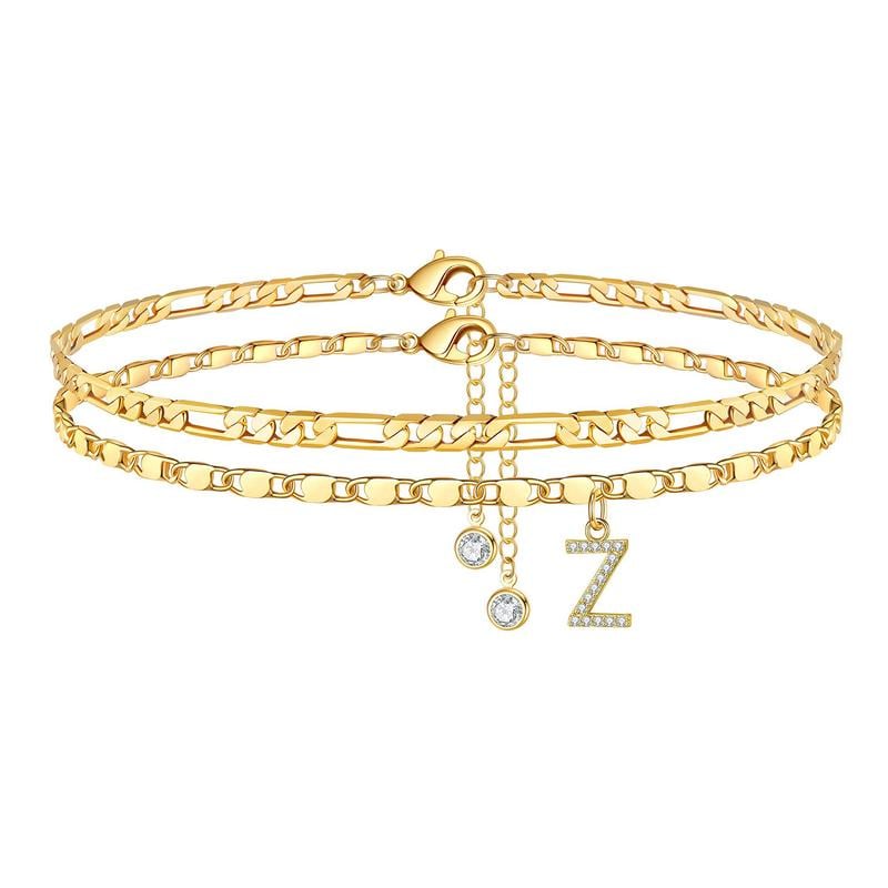 2 Pack - Letter Layered Ankle Bracelets